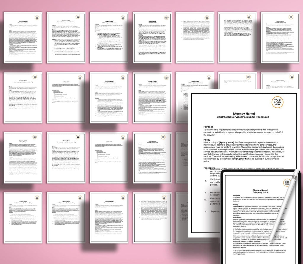 Policies and Procedures, Editable  Non-Medical Home Health Agency Templates PDF DOCX