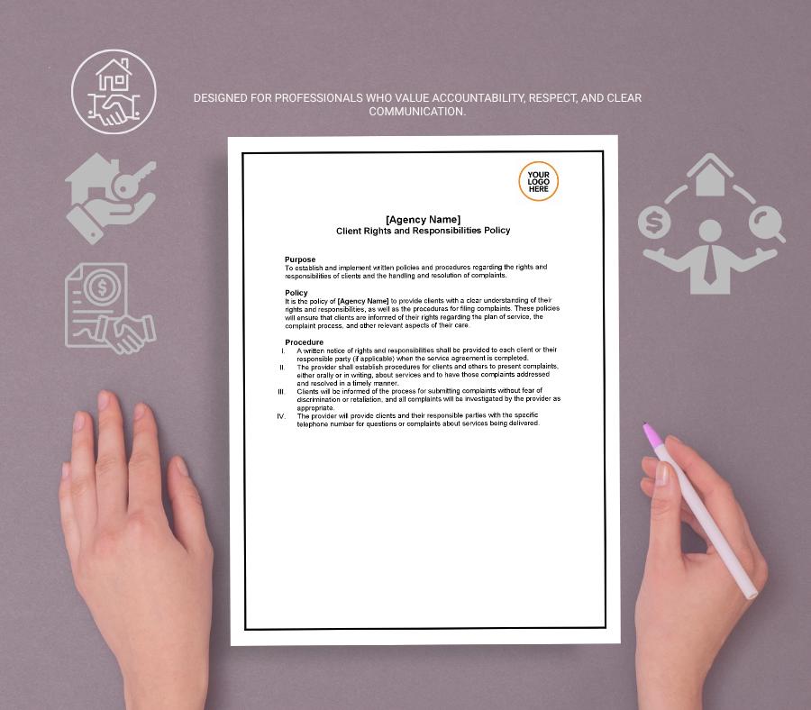 Client Rights Policy & Procedures Template, Editable Business Form, Printable Client Agreement, Digital Download