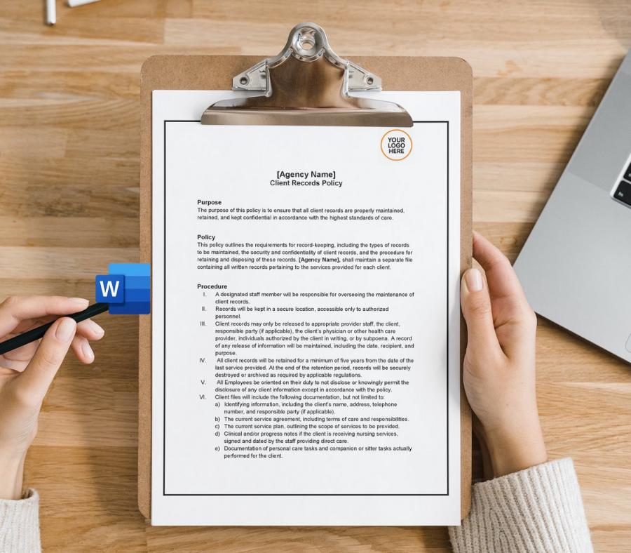 Client Records Policy Template, Editable Word Documentation Policy, Care Agency Recordkeeping Form, Digital Download