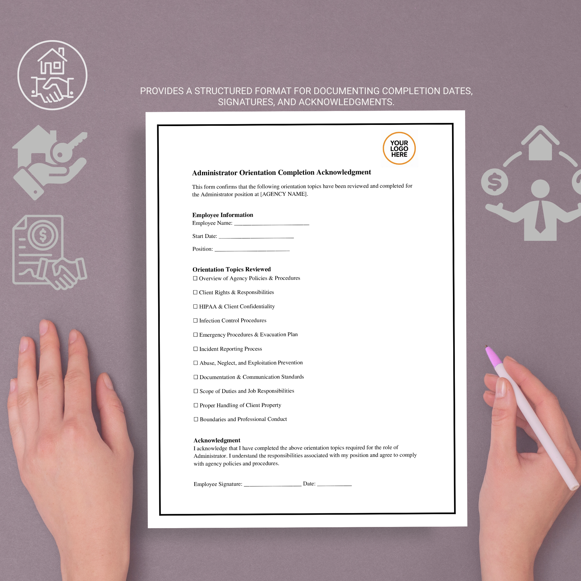 Administrator Orientation Completion Form | Editable Microsoft Word Document