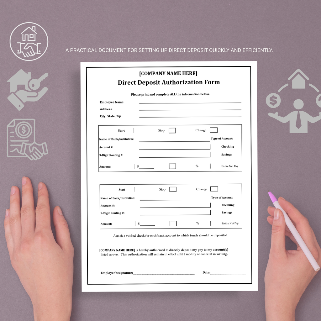 Direct Deposit Form Template | Editable Microsoft Word Document for Payroll
