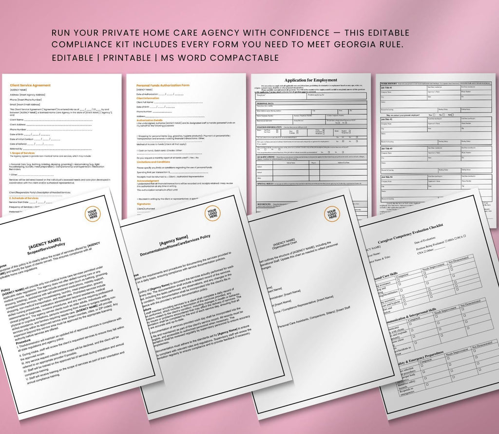 Home Care Starter Kit, Policies & Procedures, Client Forms, Employee Onboarding MS WORD
