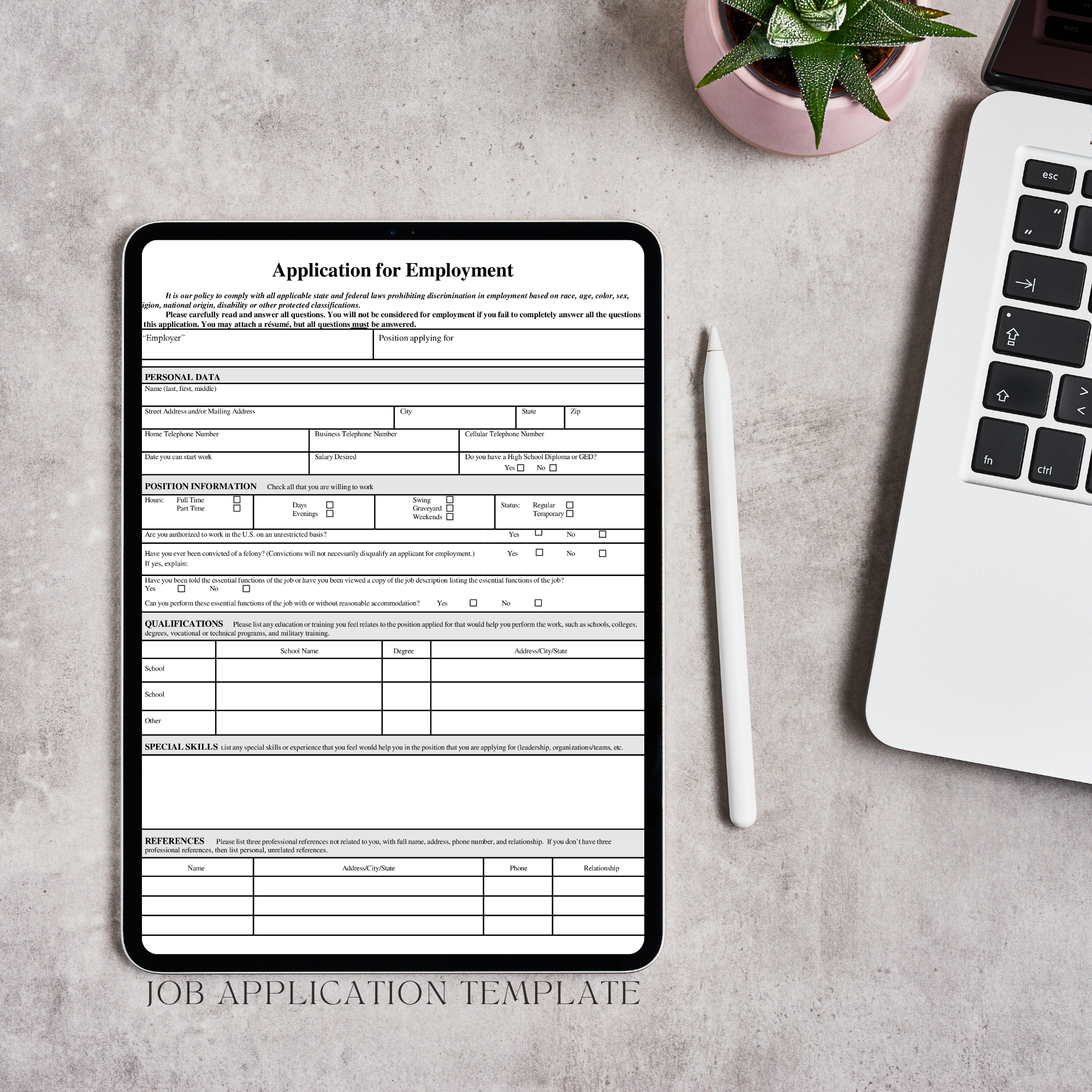 Job Application Template | Editable Microsoft Word Document for Employers