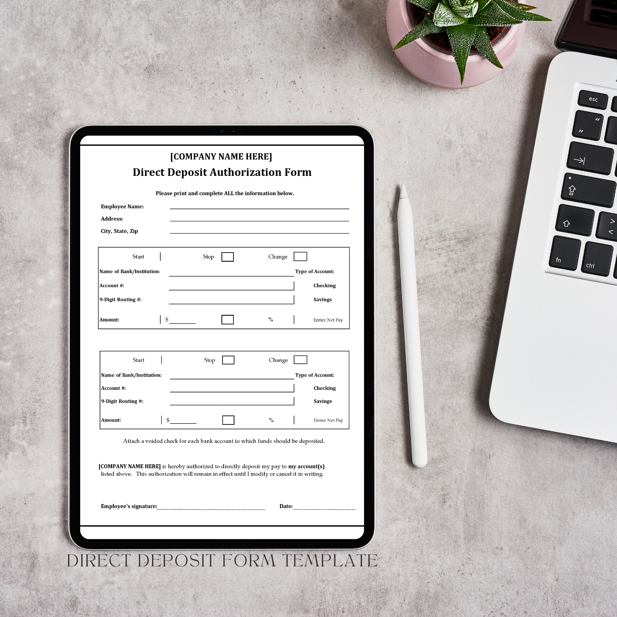 Direct Deposit Form Template | Editable Microsoft Word Document for Payroll