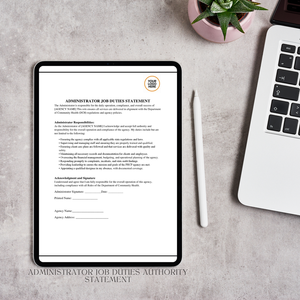 Administrator Job Duties Authority Statement | Editable Microsoft Word Document