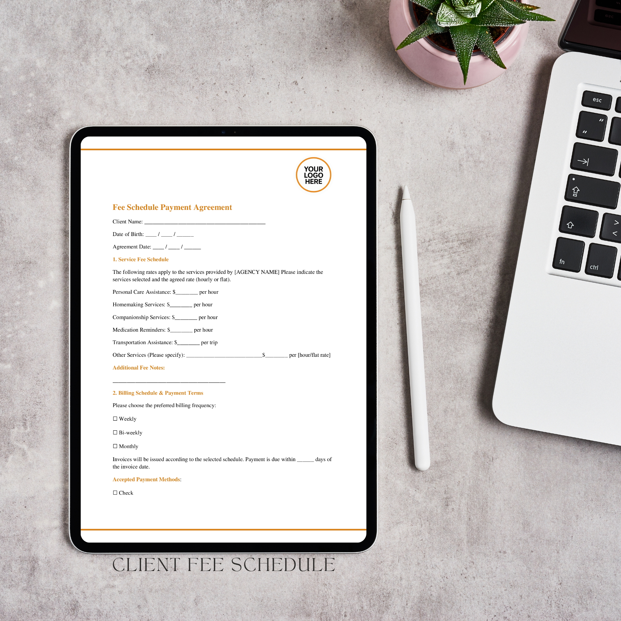 Client Fee Schedule Template | Editable Word Document for Professionals