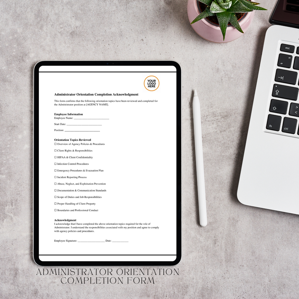 Administrator Orientation Completion Form | Editable Microsoft Word Document