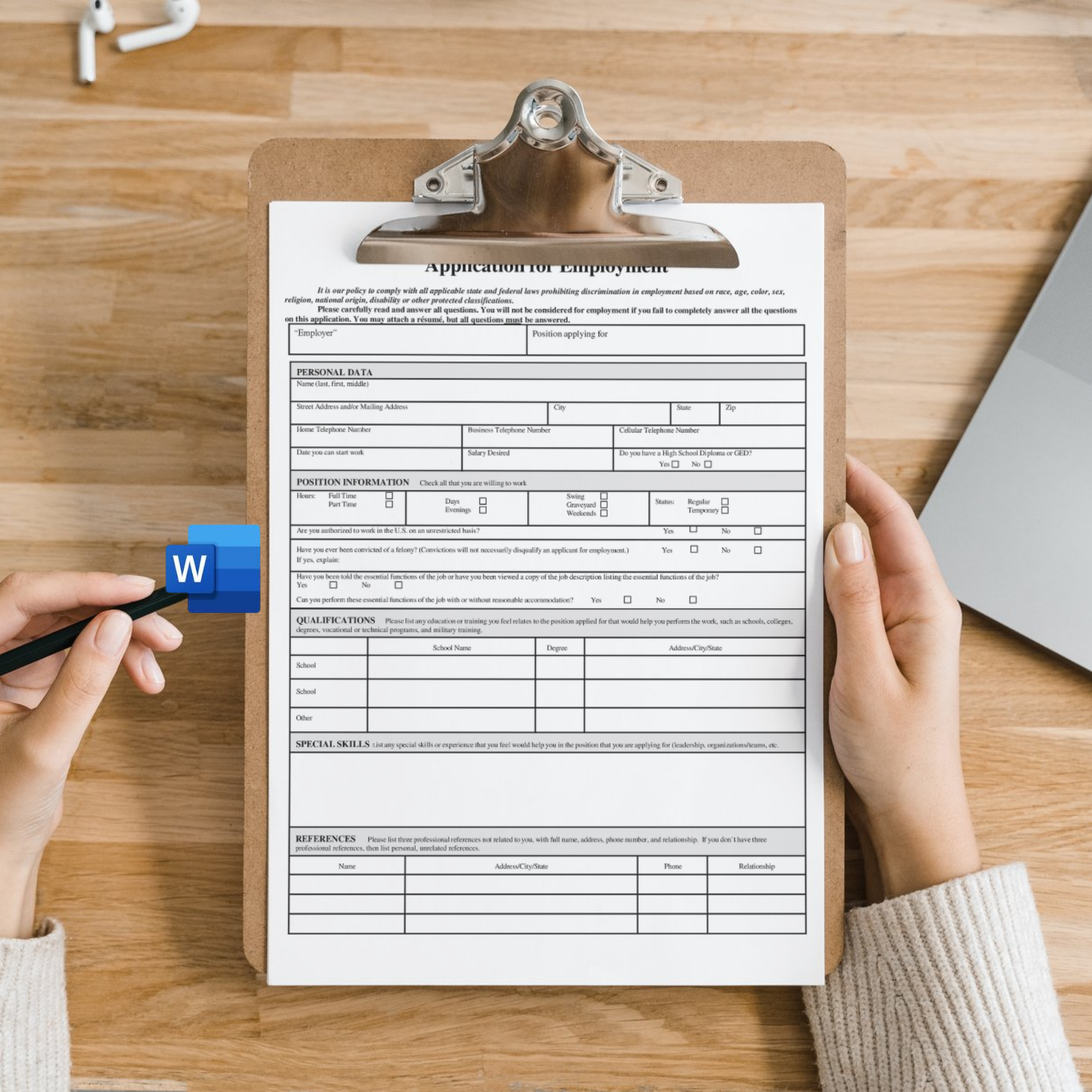 Job Application Template | Editable Microsoft Word Document for Employers