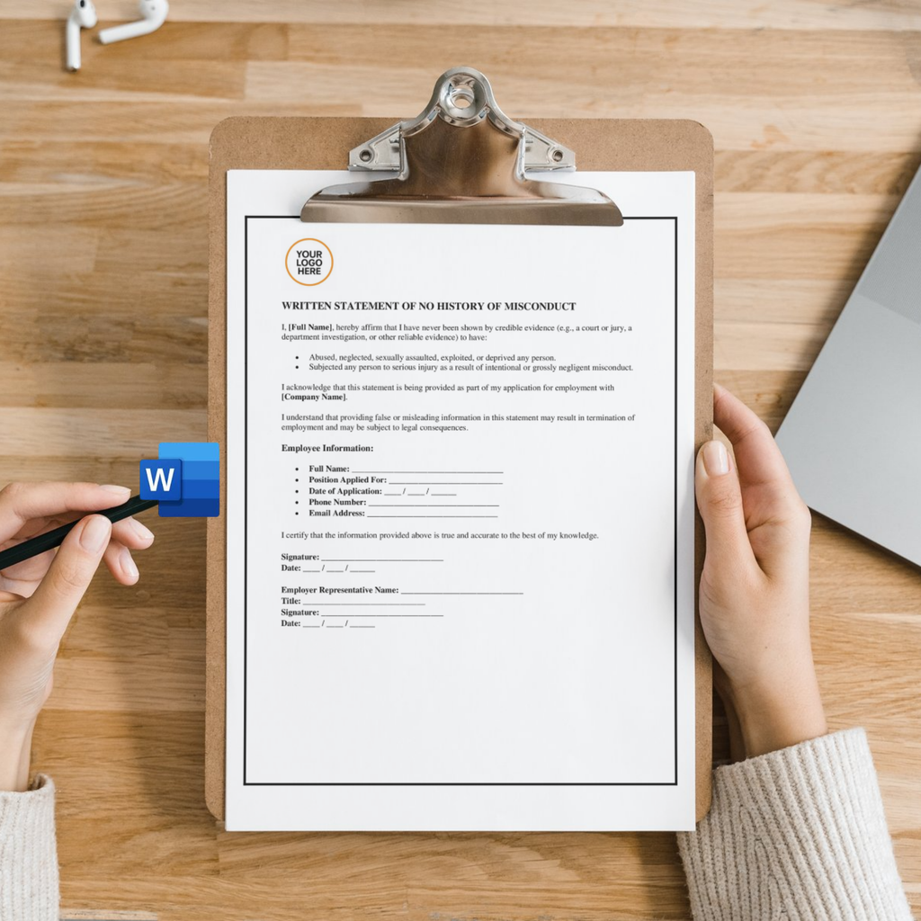 Written Statement of No Misconduct | Editable Microsoft Word Document