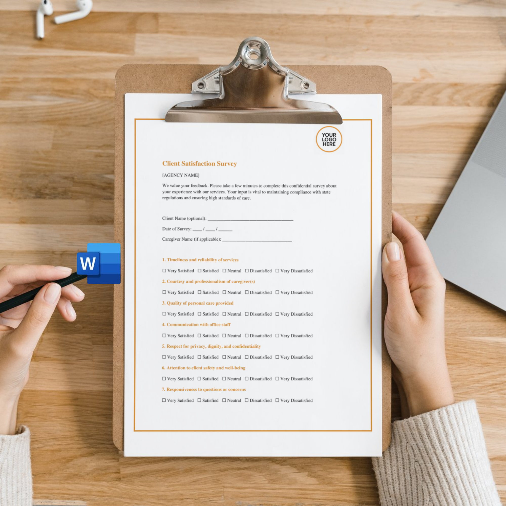 Client Satisfaction Survey Template | Editable Microsoft Word Document