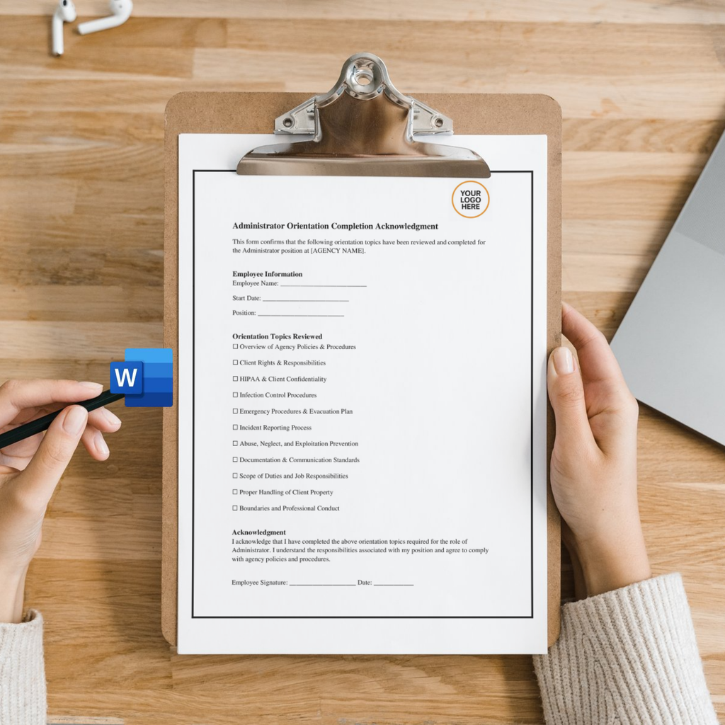 Administrator Orientation Completion Form | Editable Microsoft Word Document