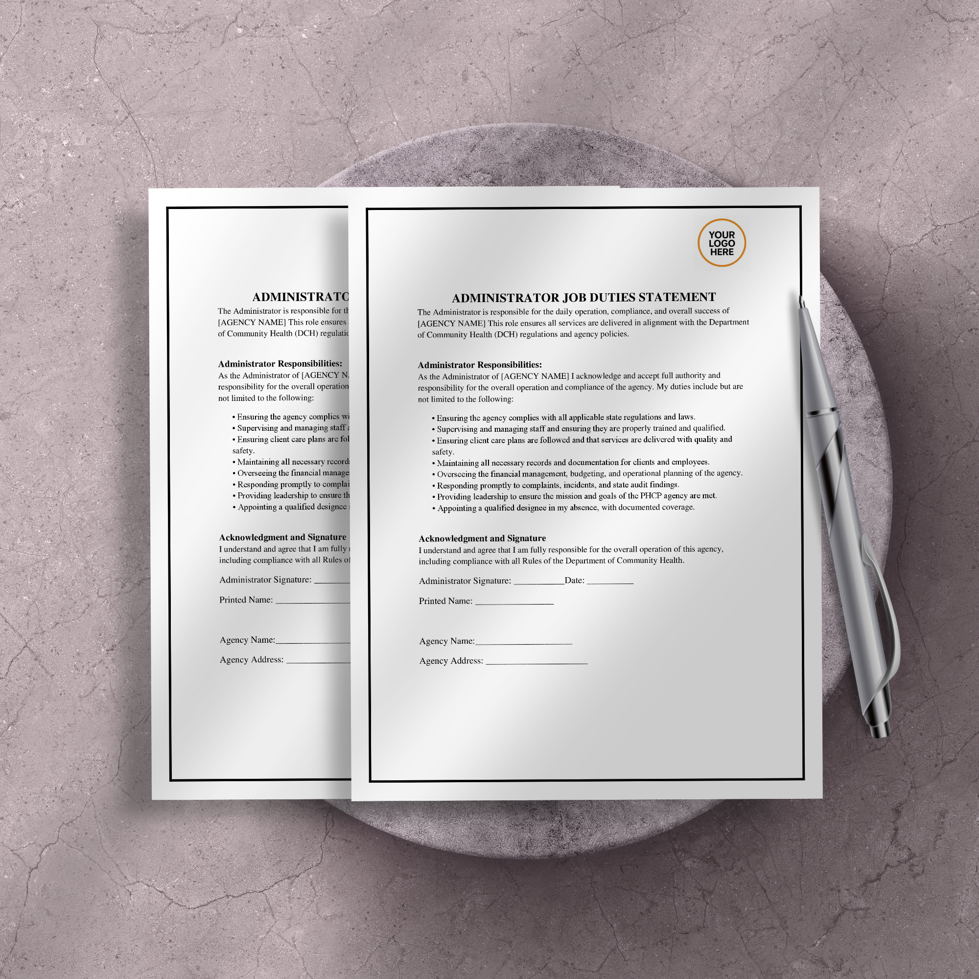 Administrator Job Duties Authority Statement | Editable Microsoft Word Document