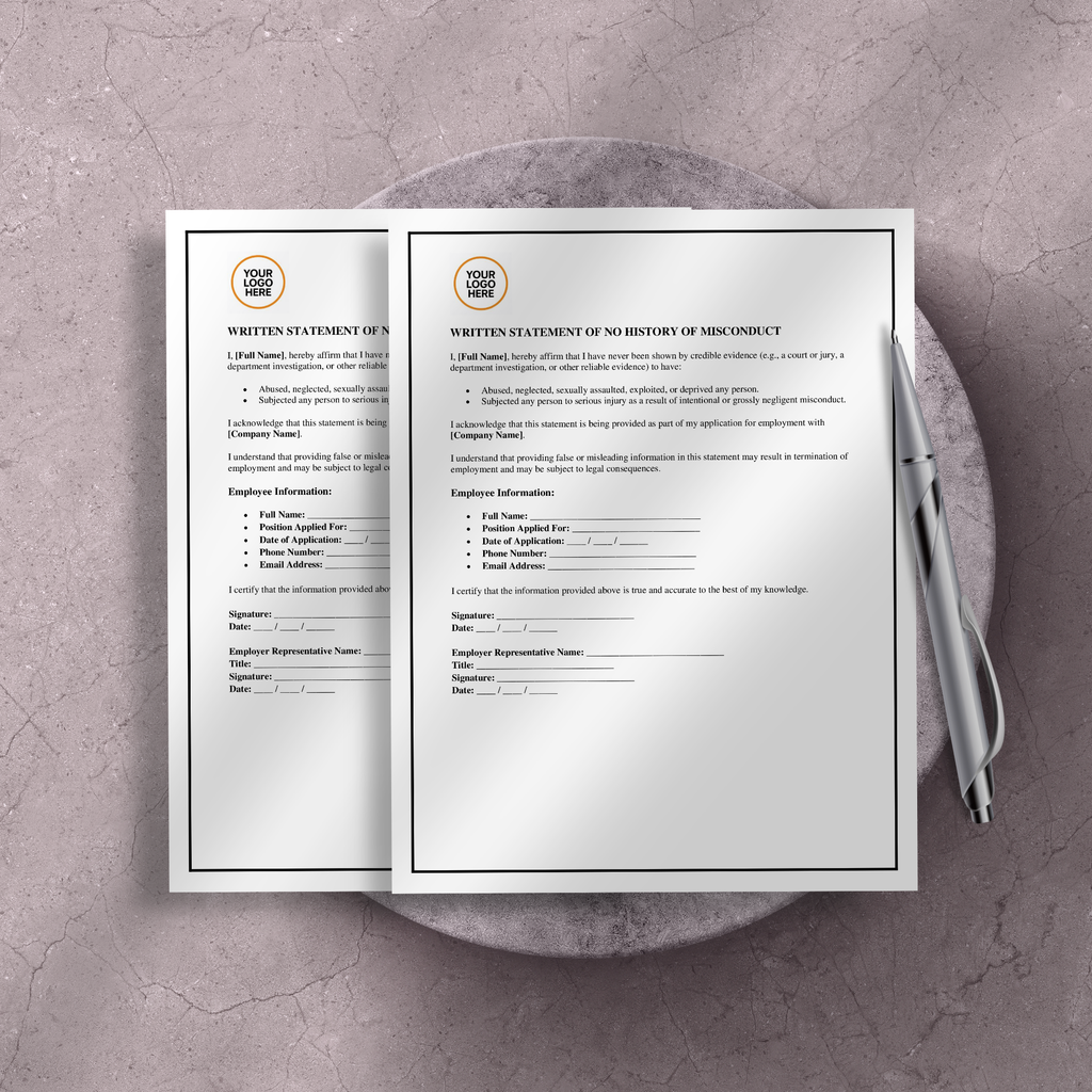 Written Statement of No Misconduct | Editable Microsoft Word Document