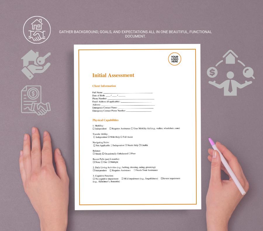 Client Initial Assessment Form, Editable Home Care Intake (Digital Download)