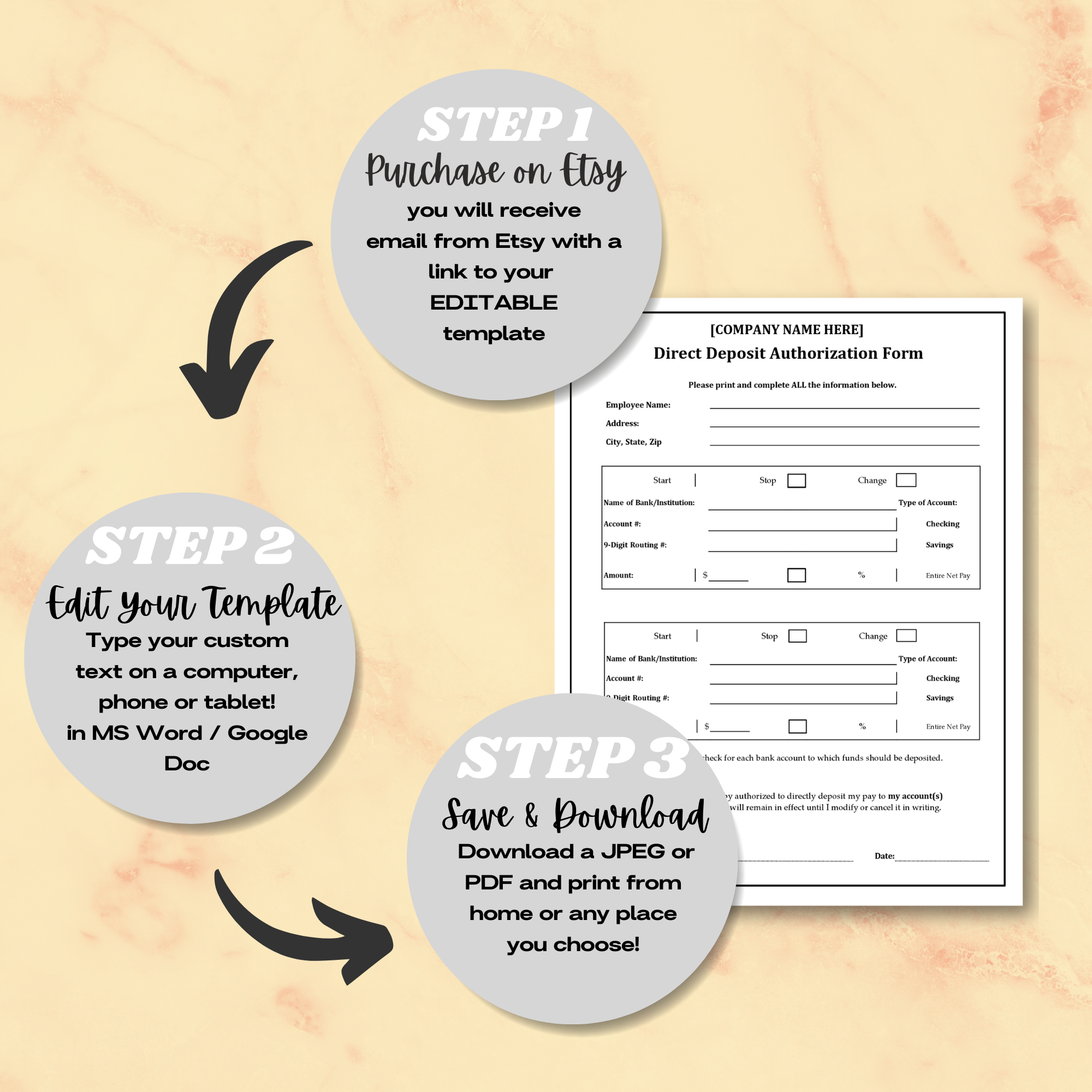 Direct Deposit Form Template | Editable Microsoft Word Document for Payroll