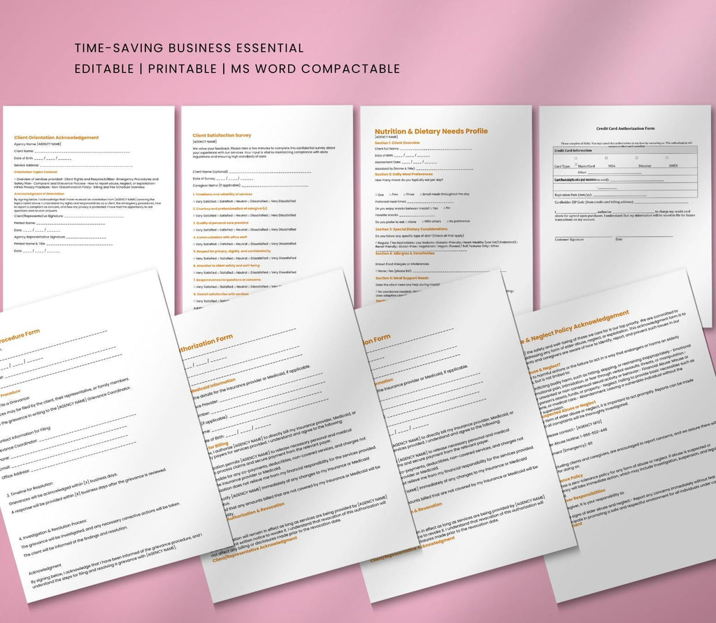 Client Forms Bundle, Private Home Care Agency Editable Intake Packet (PDF, DOCX)
