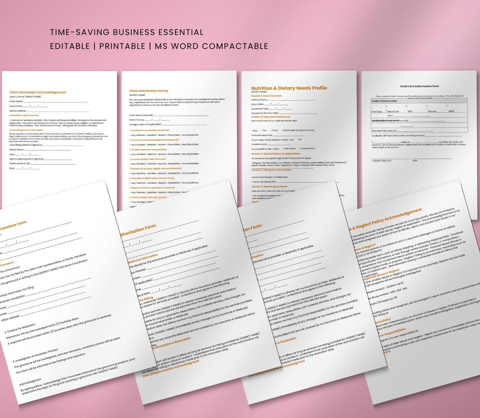 Client Forms Bundle, Private Home Care Agency Editable Intake Packet (PDF, DOCX)