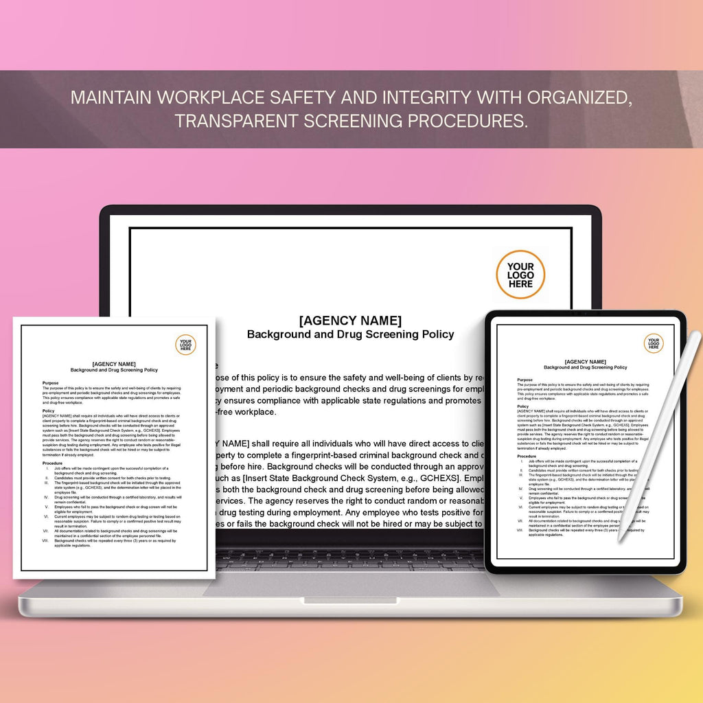 Background & Drug Screening Policy, Home Care HR Template, Editable Compliance Form