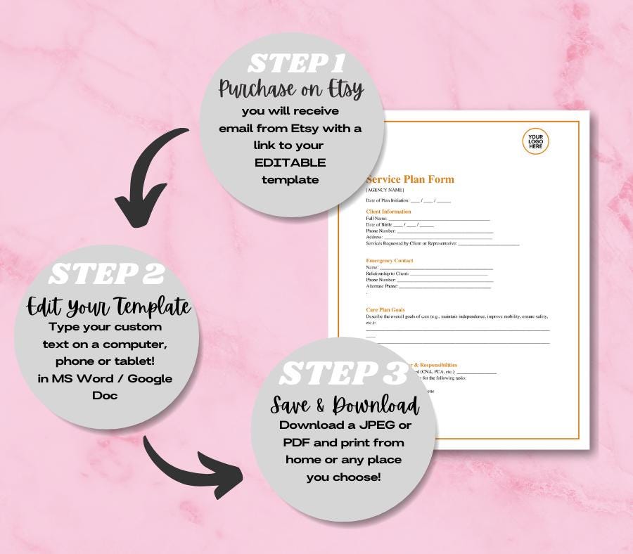 Service Plan Form Editable  Non-Medical Home Care Client Care Template (Word + PDF)