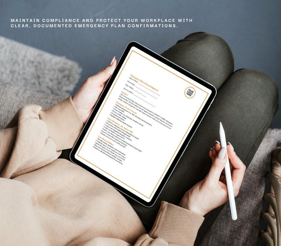 Emergency Plan Acknowledgement Form, Editable Word Safety Policy Template, Staff & Client Emergency Procedure Confirmation