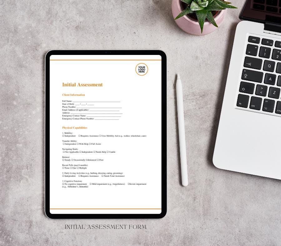 Client Initial Assessment Form, Editable Home Care Intake (Digital Download)