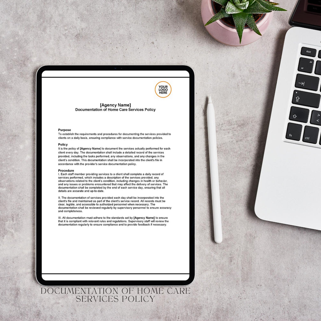 Home Care Documentation Policy, Service Records Template, Editable Agency Compliance Form