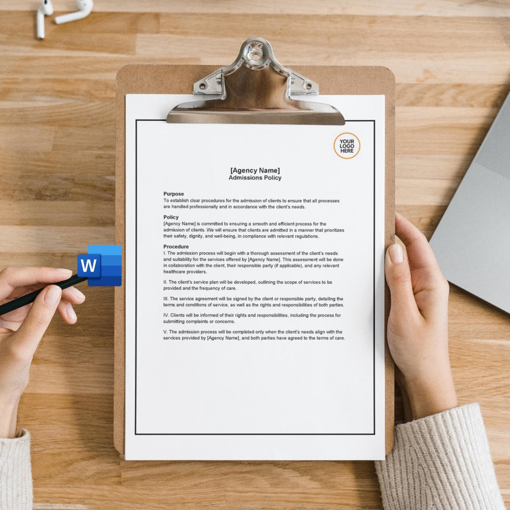 Client Admissions Policy, Home Care Admission Template, Editable Agency Compliance Form