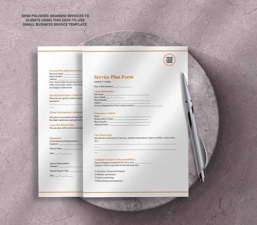 Service Plan Form Editable  Non-Medical Home Care Client Care Template (Word + PDF)