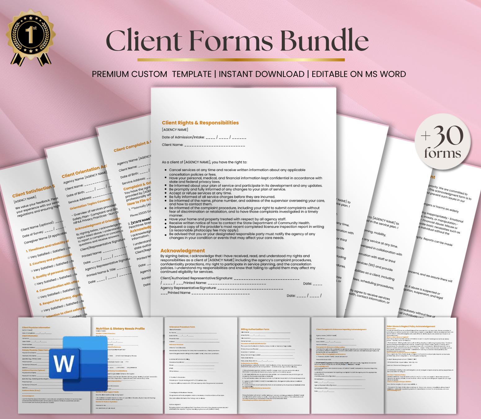 Client Forms Bundle, Private Home Care Agency Editable Intake Packet (PDF, DOCX)