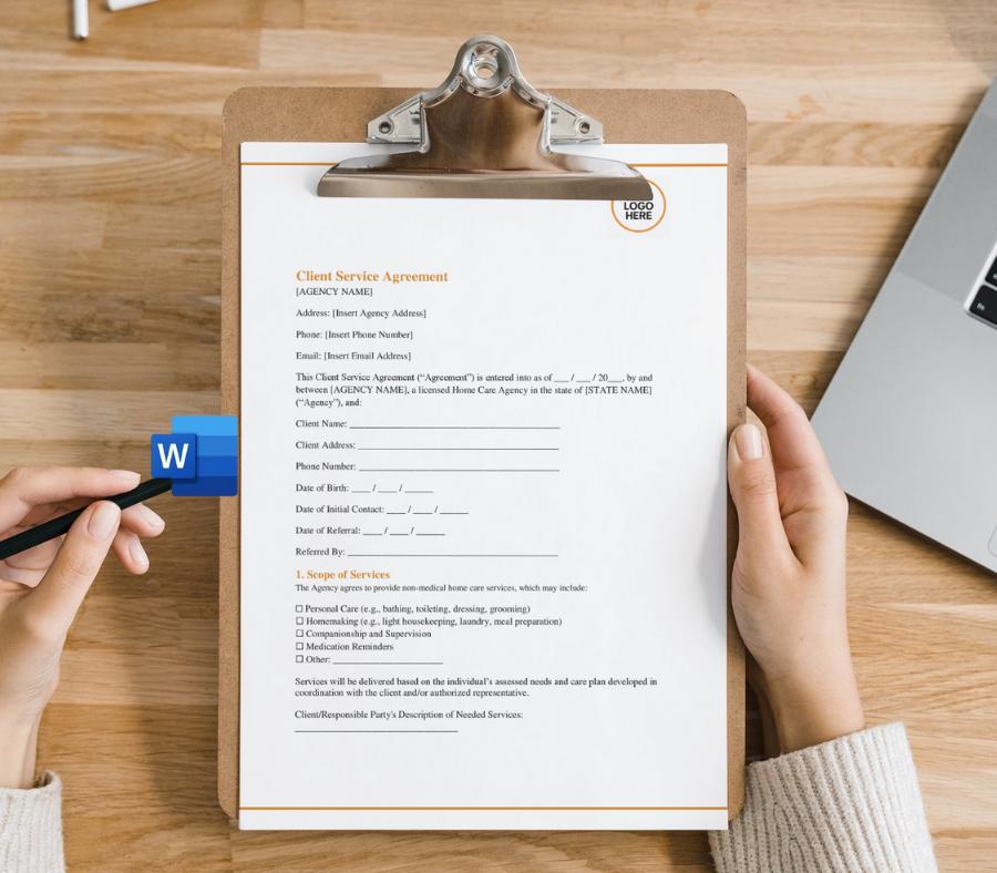 Client Service Agreement Form, Editable Word Contract Template, Business Service Terms & Conditions, Digital Download