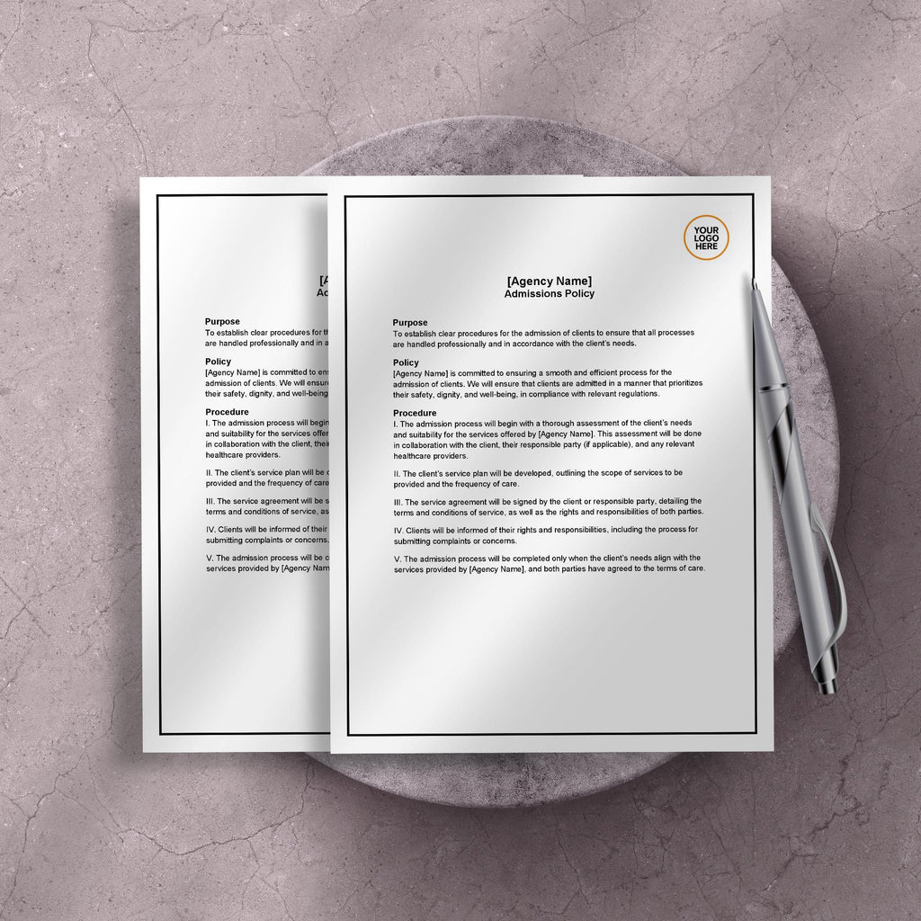 Client Admissions Policy, Home Care Admission Template, Editable Agency Compliance Form