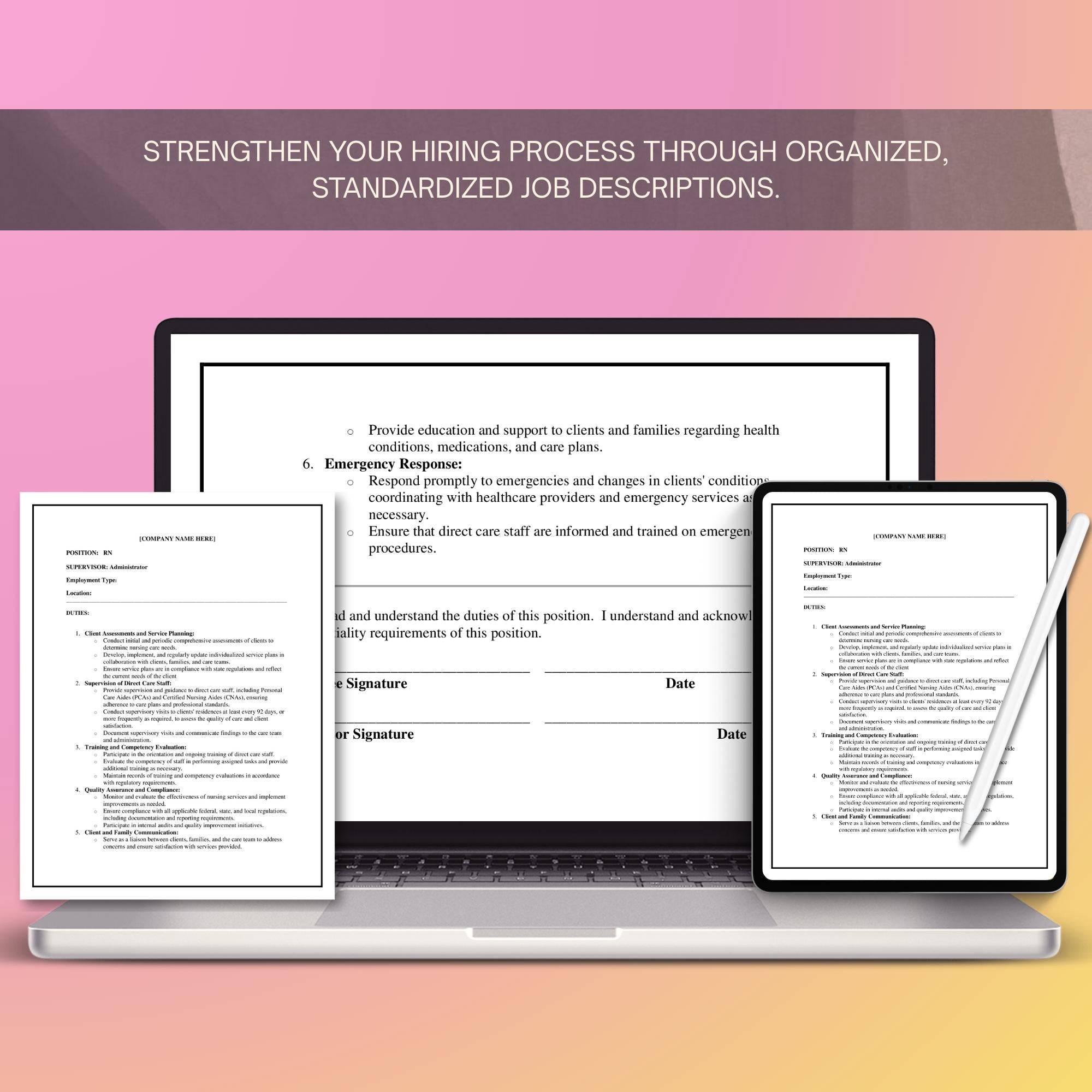 RN Job Description Template, Editable Home Care Staff Role Form, Agency HR Document