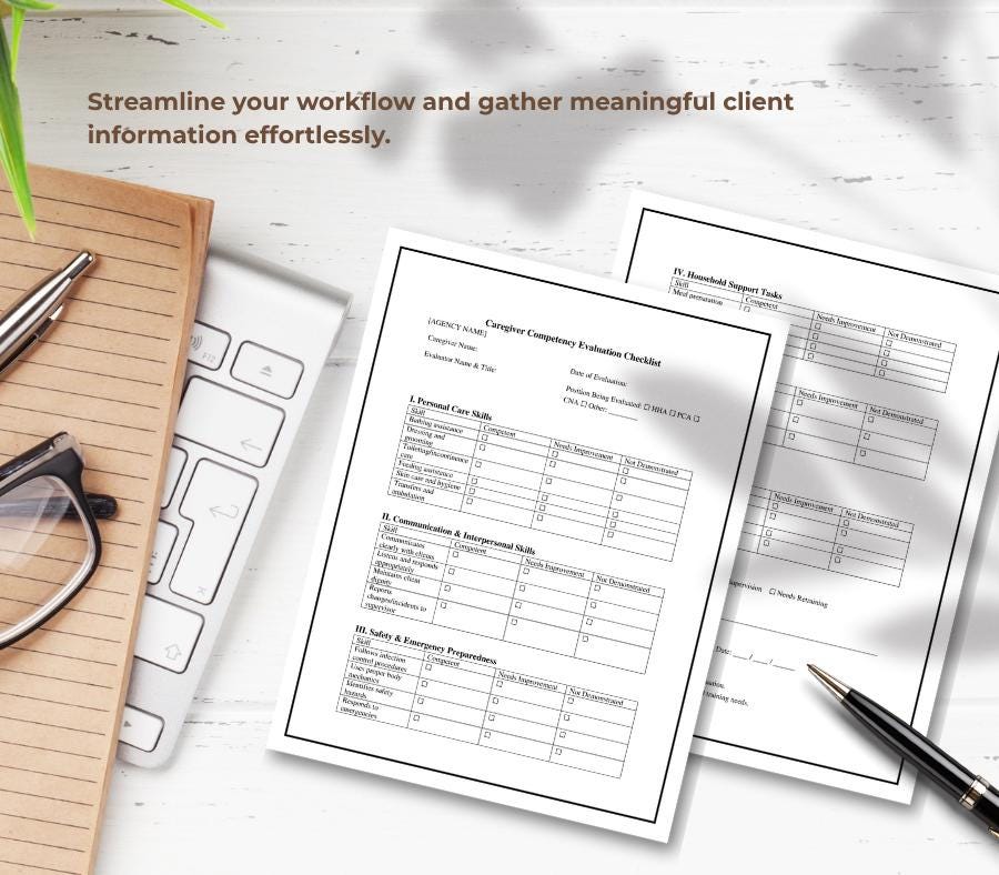 Caregiver Competency Evaluation Form Editable , Home Care Business Template (Digital Download)