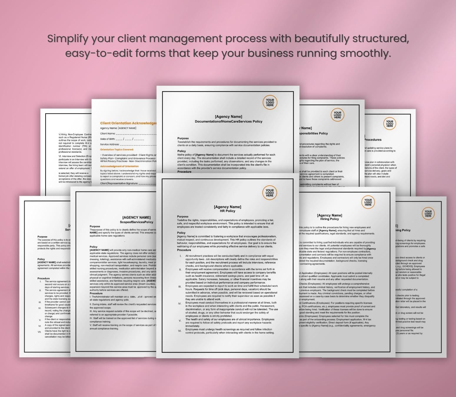 Policies and Procedures, Editable  Non-Medical Home Health Agency Templates PDF DOCX