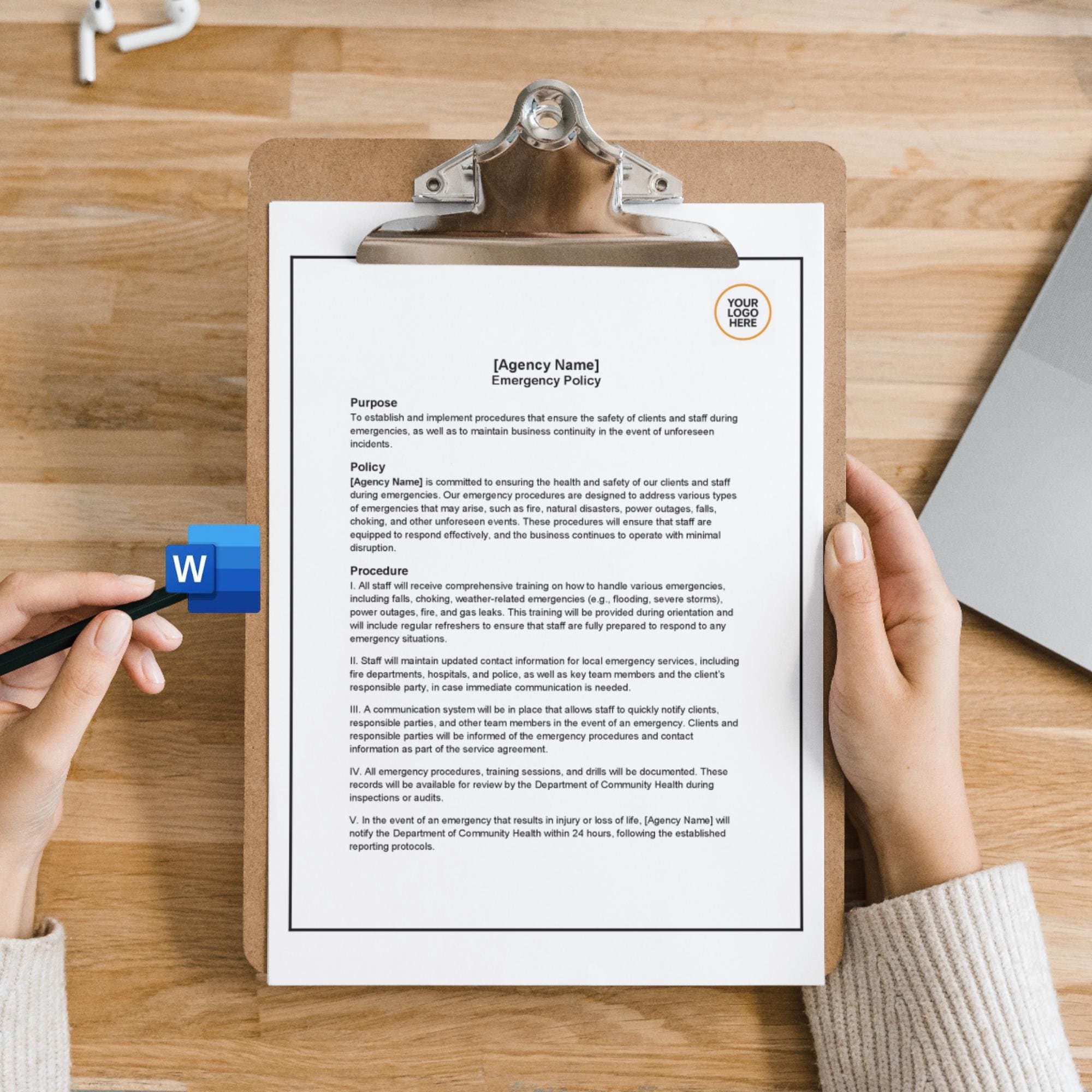 Emergency Policy, Home Care Emergency Procedures Template, Editable Agency Safety Document