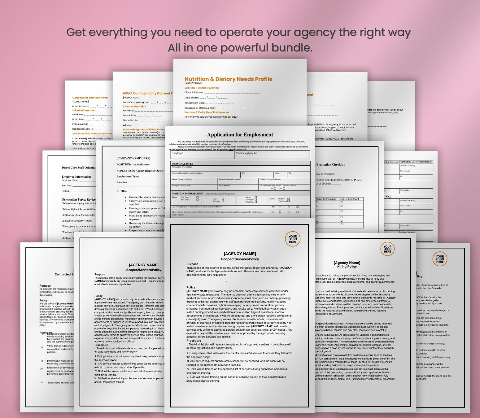 Home Care Starter Kit, Policies & Procedures, Client Forms, Employee Onboarding MS WORD