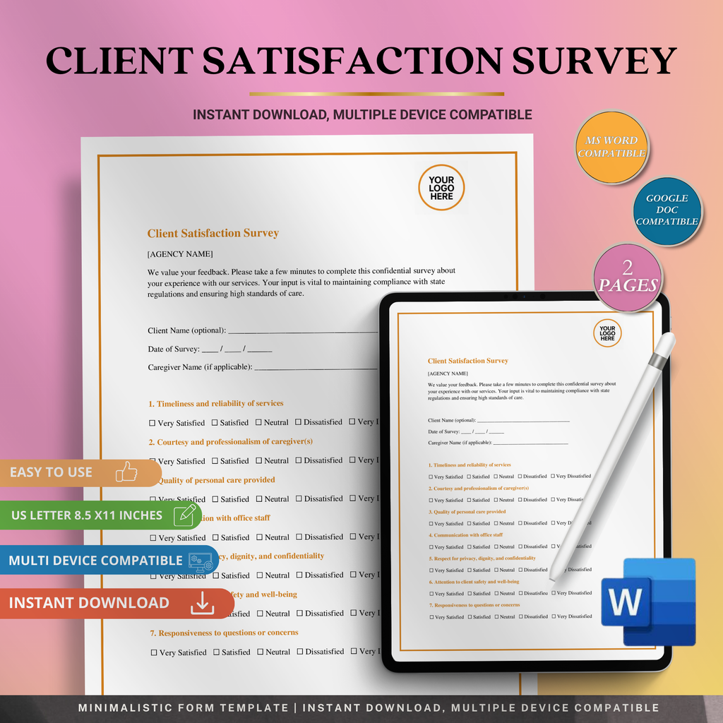 Client Satisfaction Survey Template | Editable Microsoft Word Document