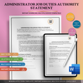 Administrator Job Duties Authority Statement | Editable Microsoft Word Document