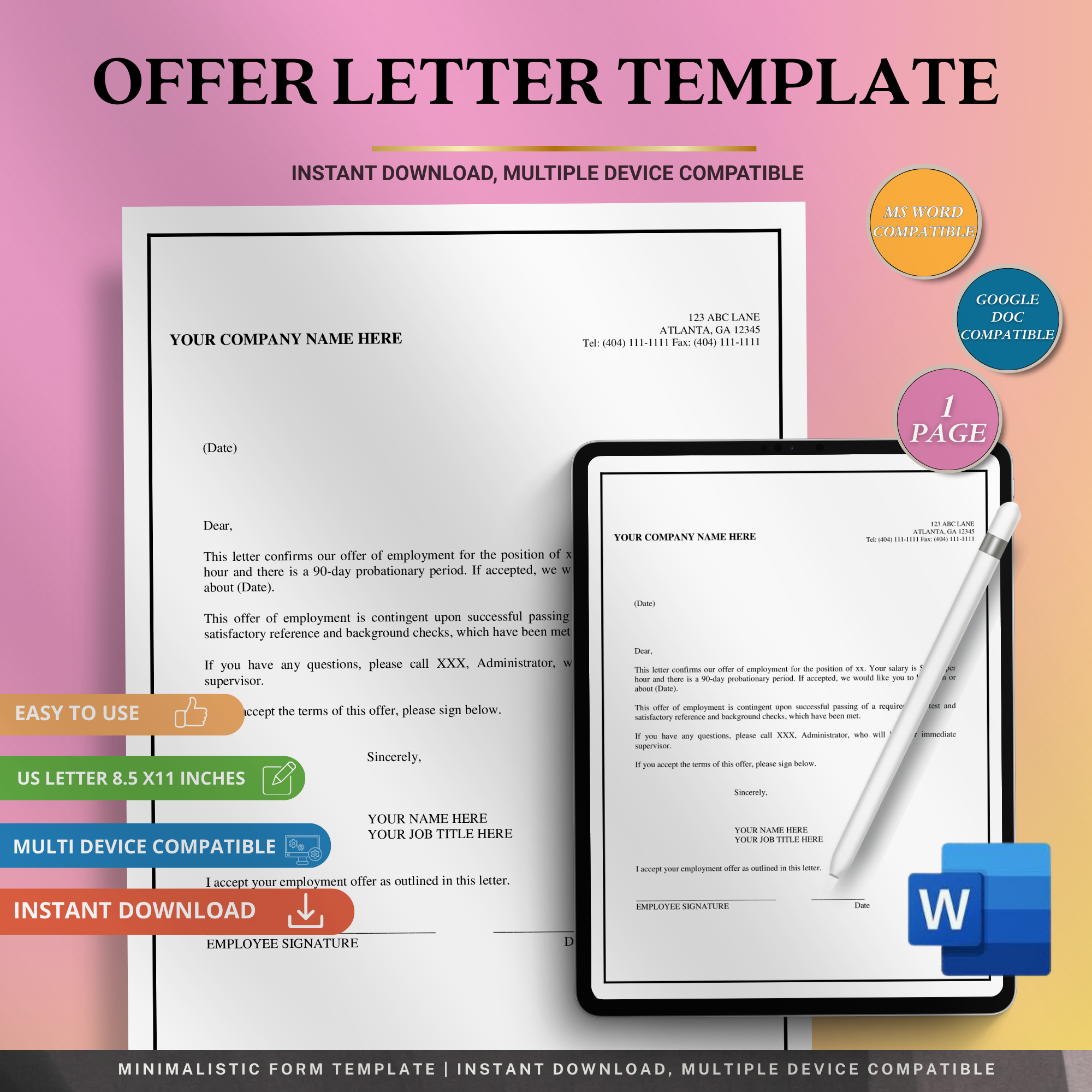 Offer Letter Template | Editable Microsoft Word Document for Employers