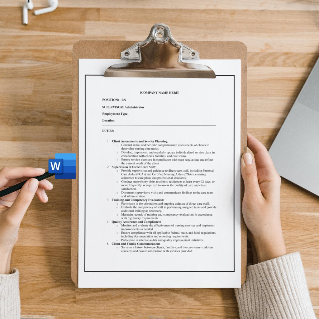 RN Job Description Template, Editable Home Care Staff Role Form, Agency HR Document