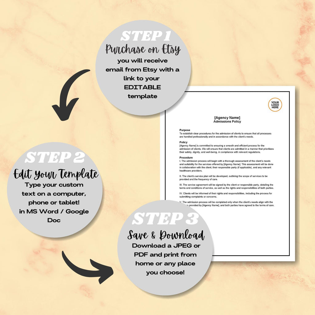 Client Admissions Policy, Home Care Admission Template, Editable Agency Compliance Form