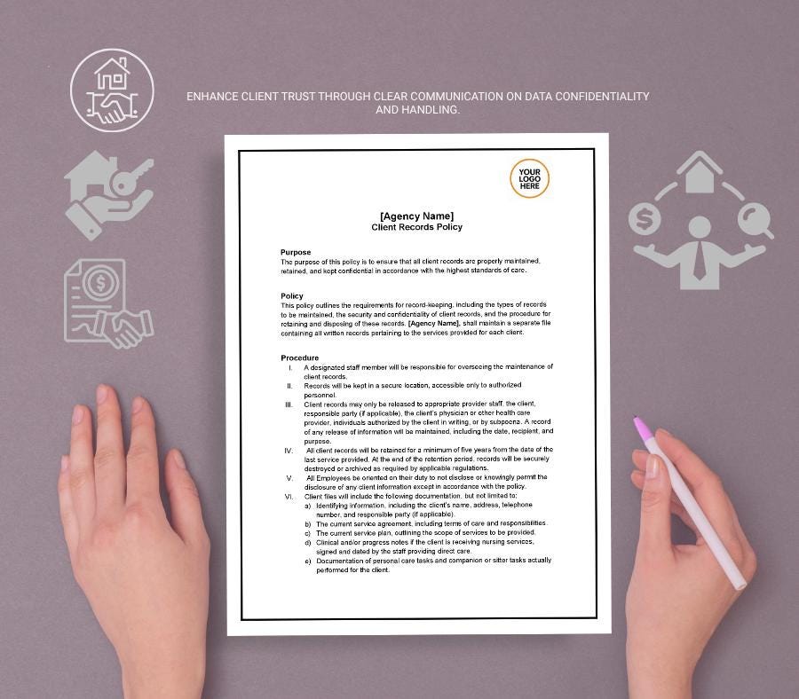 Client Records Policy Template, Editable Word Documentation Policy, Care Agency Recordkeeping Form, Digital Download