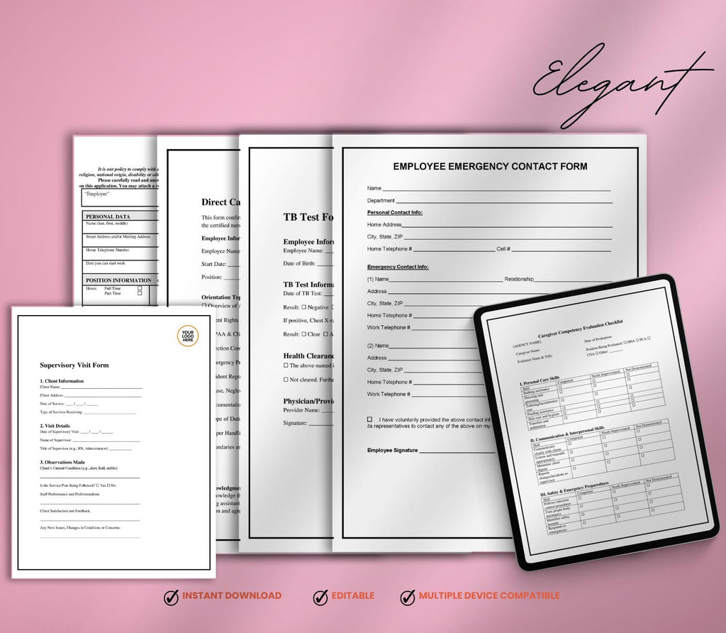 Caregiver Onboarding Forms, Private Home Care Agency Bundle: Editable HR Templates (Word, PDF)