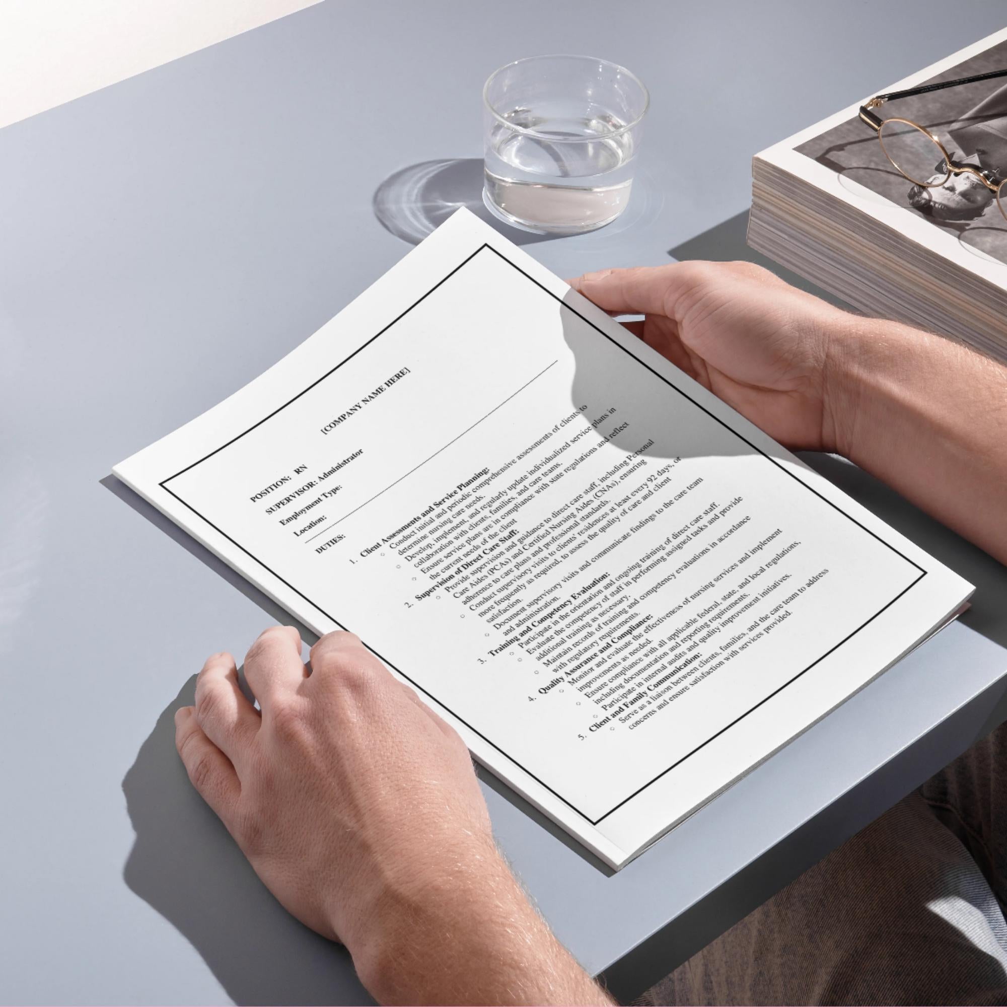 RN Job Description Template, Editable Home Care Staff Role Form, Agency HR Document