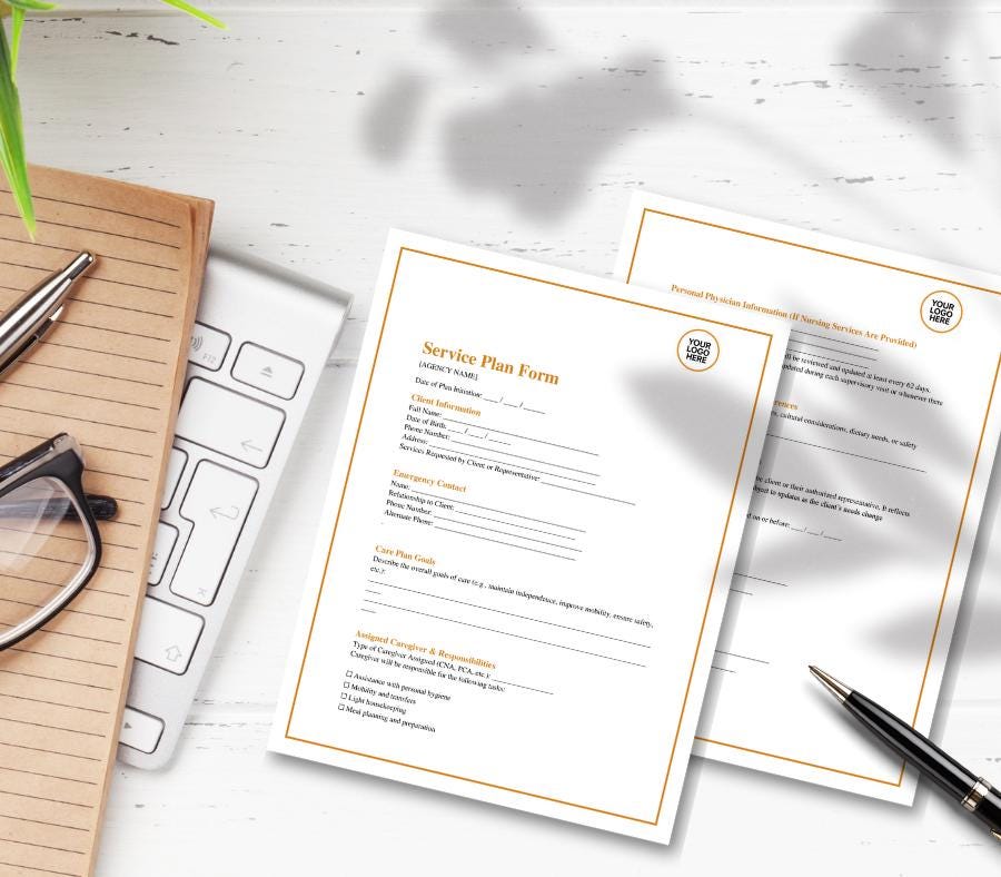 Service Plan Form Editable  Non-Medical Home Care Client Care Template (Word + PDF)