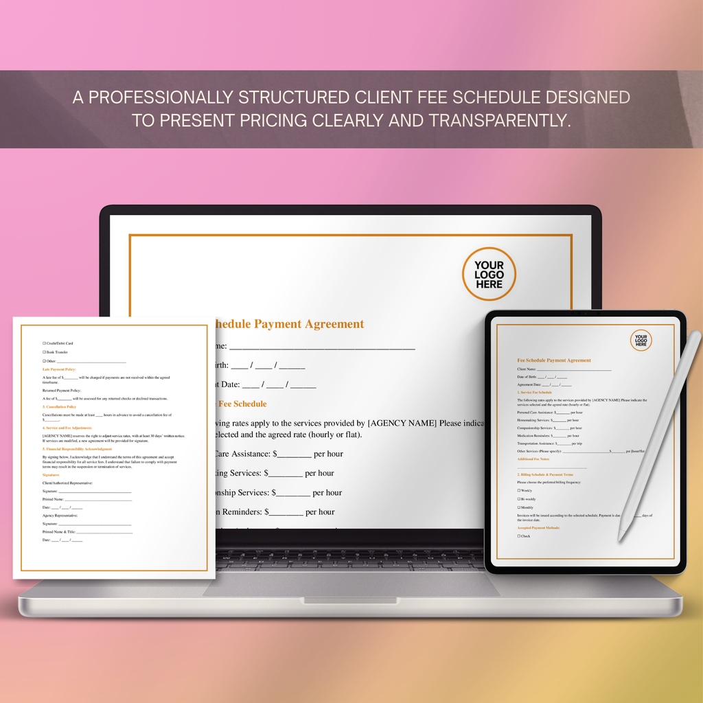 Client Fee Schedule Template | Editable Word Document for Professionals