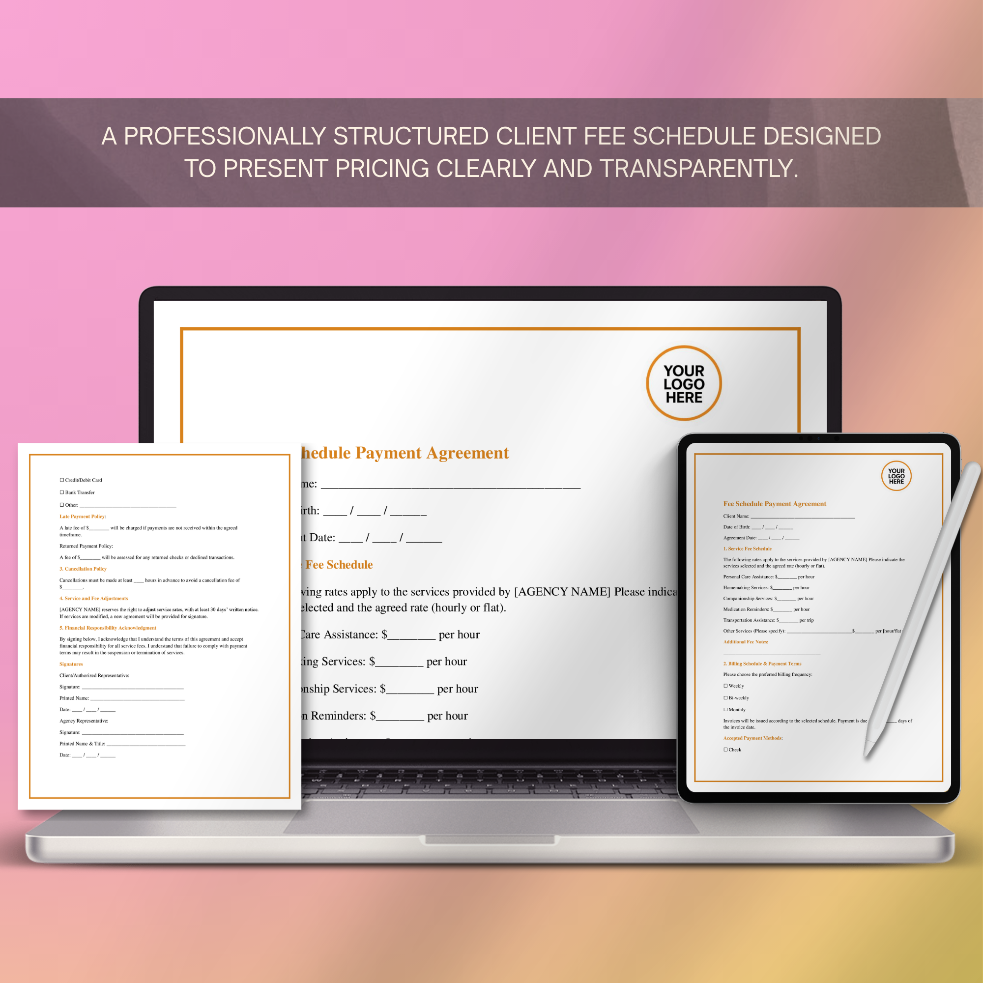 Client Fee Schedule Template | Editable Word Document for Professionals