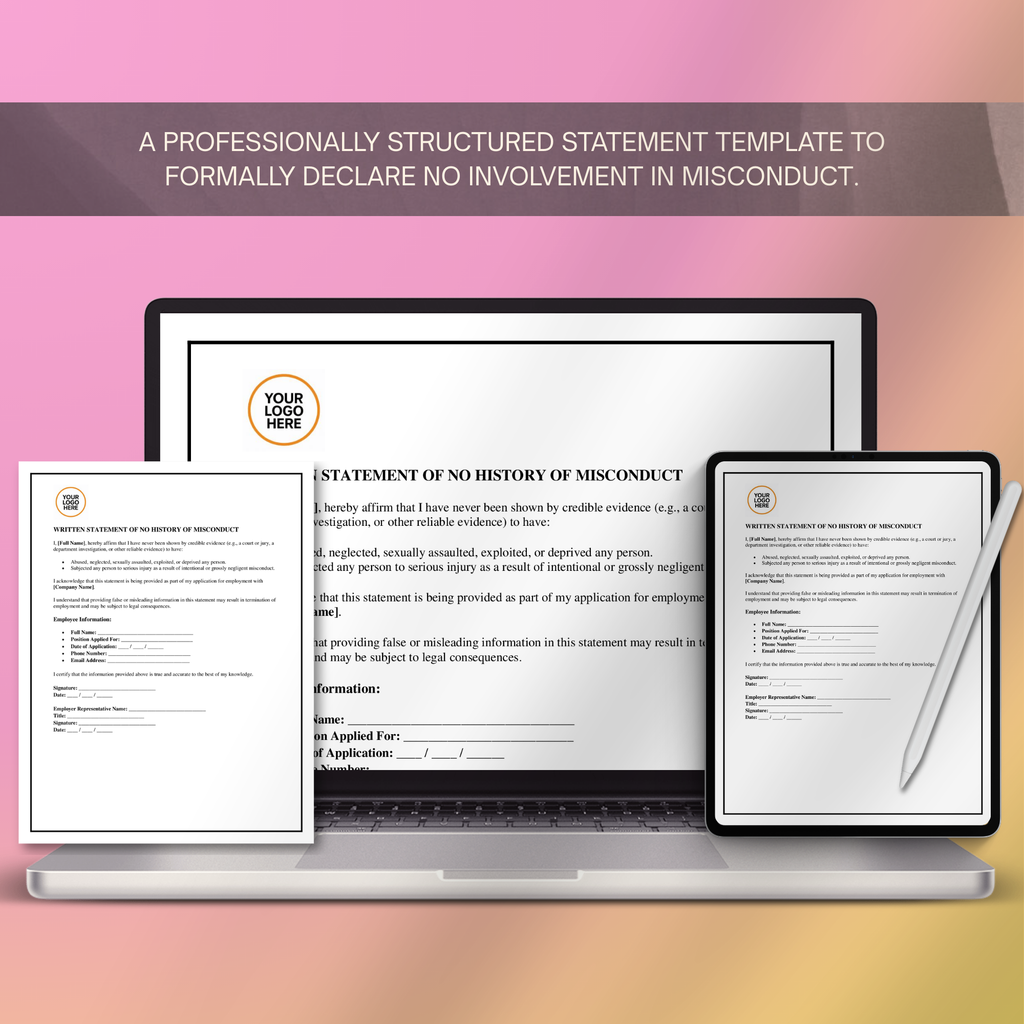 Written Statement of No Misconduct | Editable Microsoft Word Document