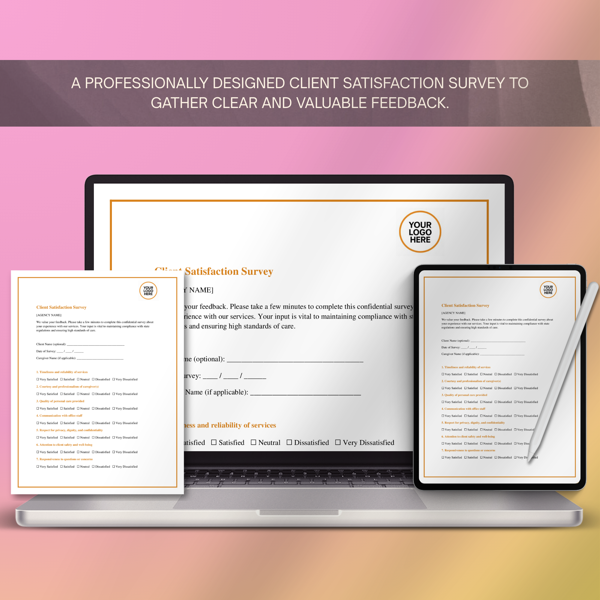 Client Satisfaction Survey Template | Editable Microsoft Word Document