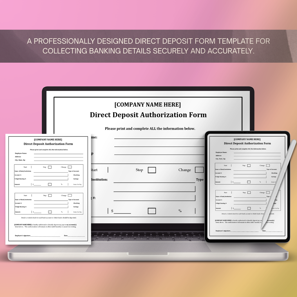Direct Deposit Form Template | Editable Microsoft Word Document for Payroll